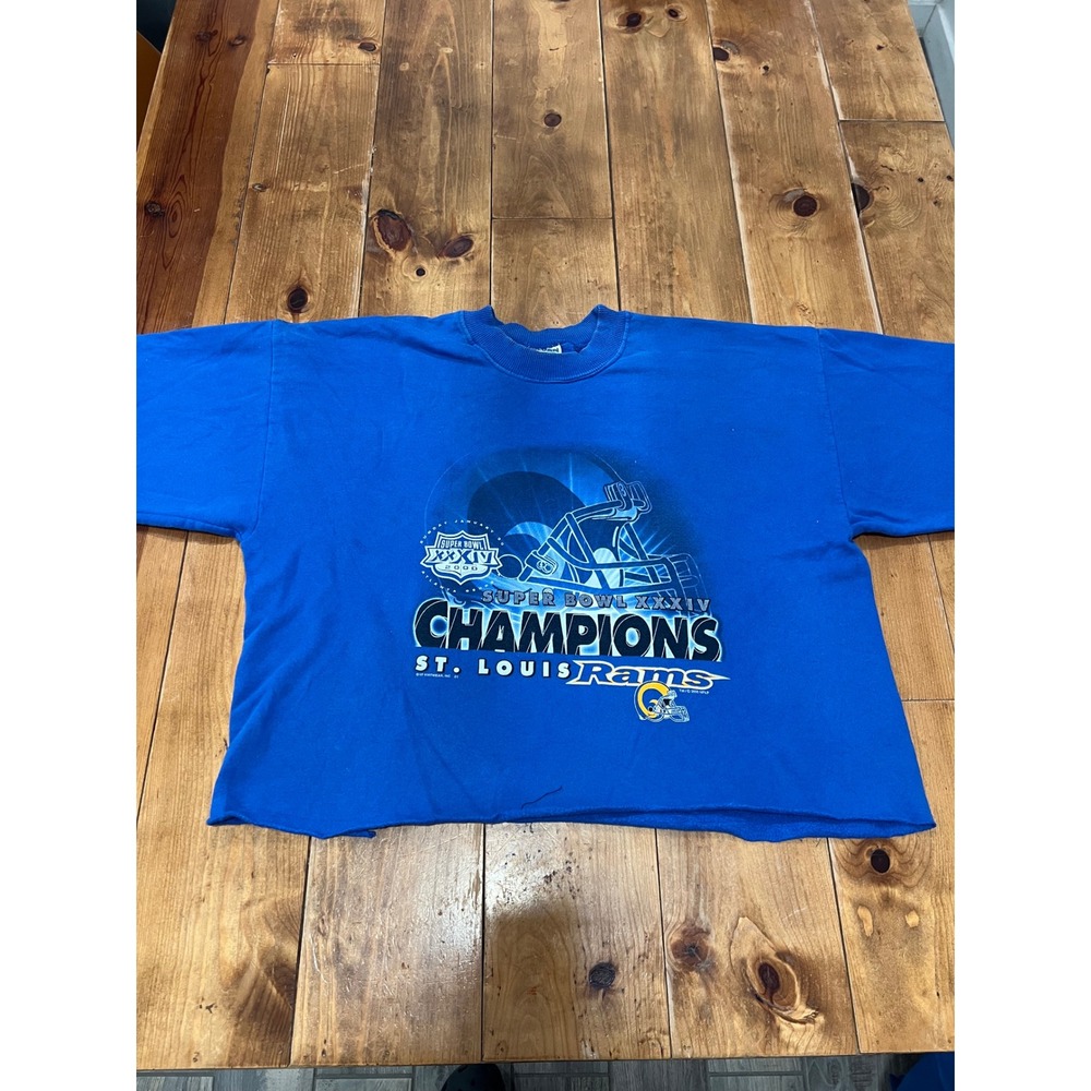 Vintage St Louis Rams Super Bowl XXXIV Champions Cropped Sweatshirt Blue XL